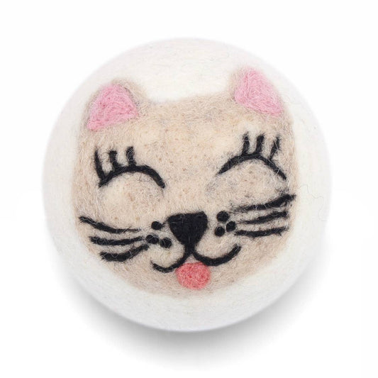 Cream Cat Felt Dryer Ball