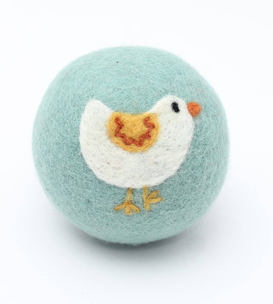 White Bird on Blue Wool Dryer Ball
