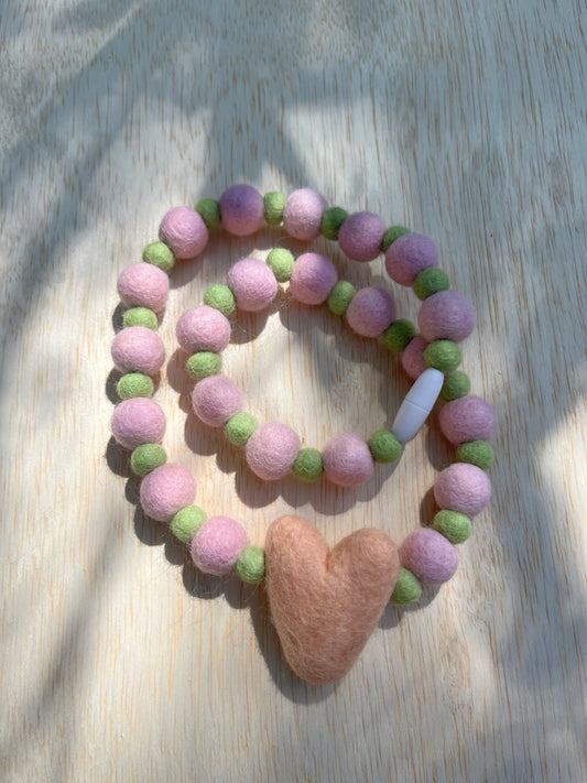 Light Peach Heart Felted Necklace