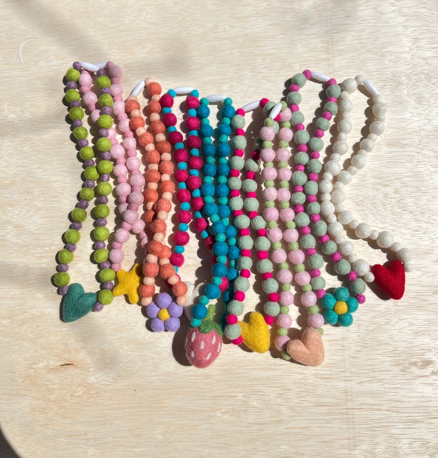 White Heart Felted Necklace