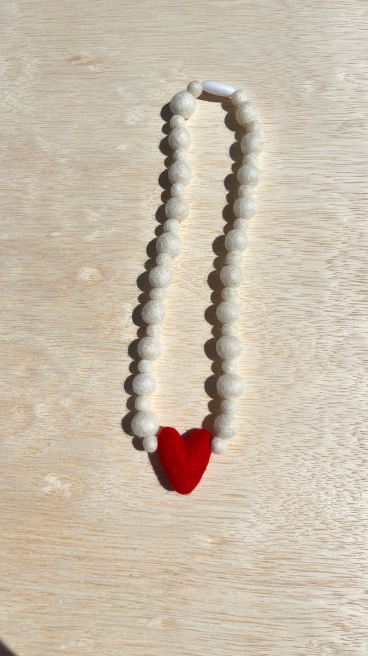 Red Heart Felted Necklace