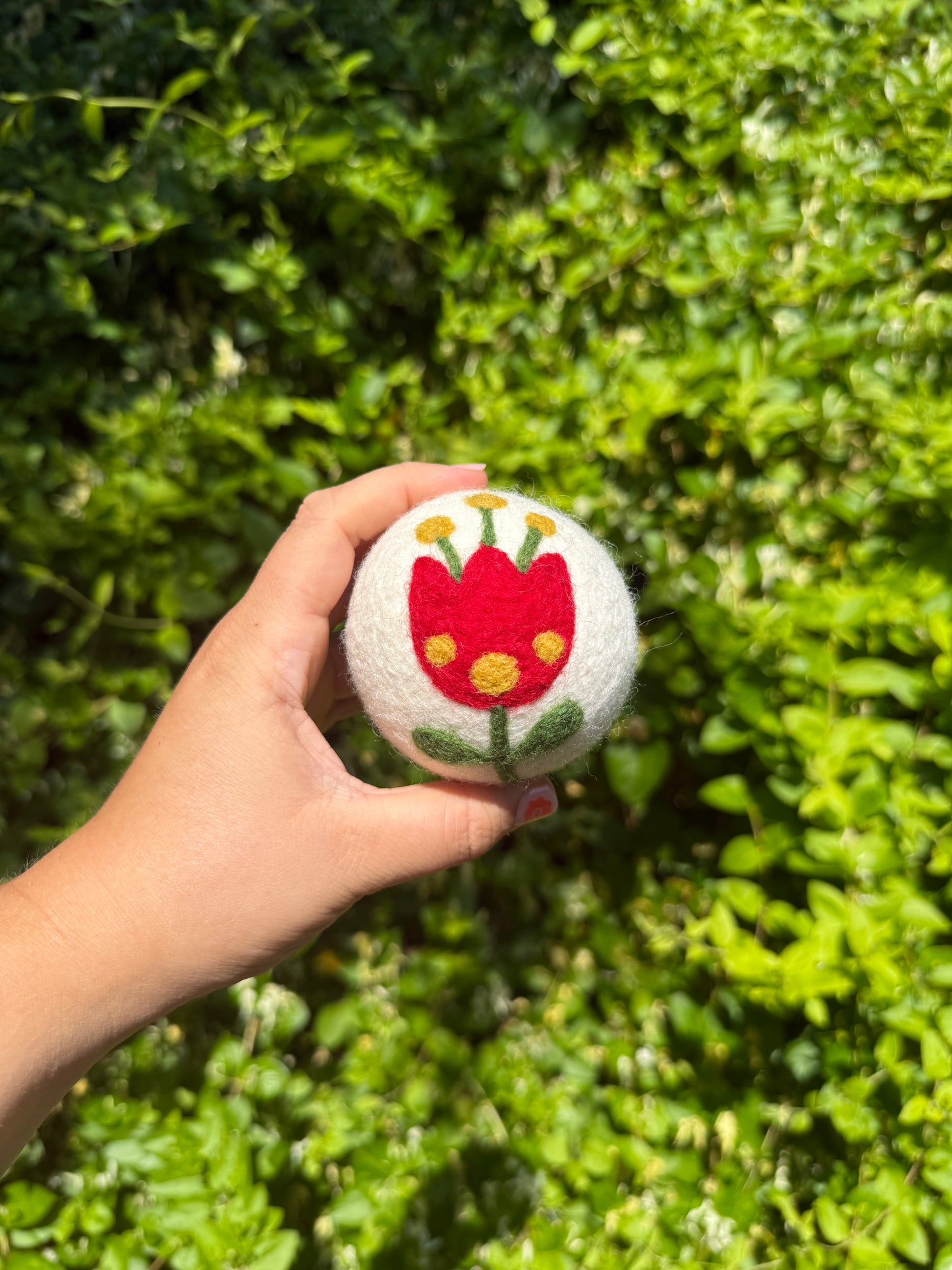Red Flower Wool Dryer Ball