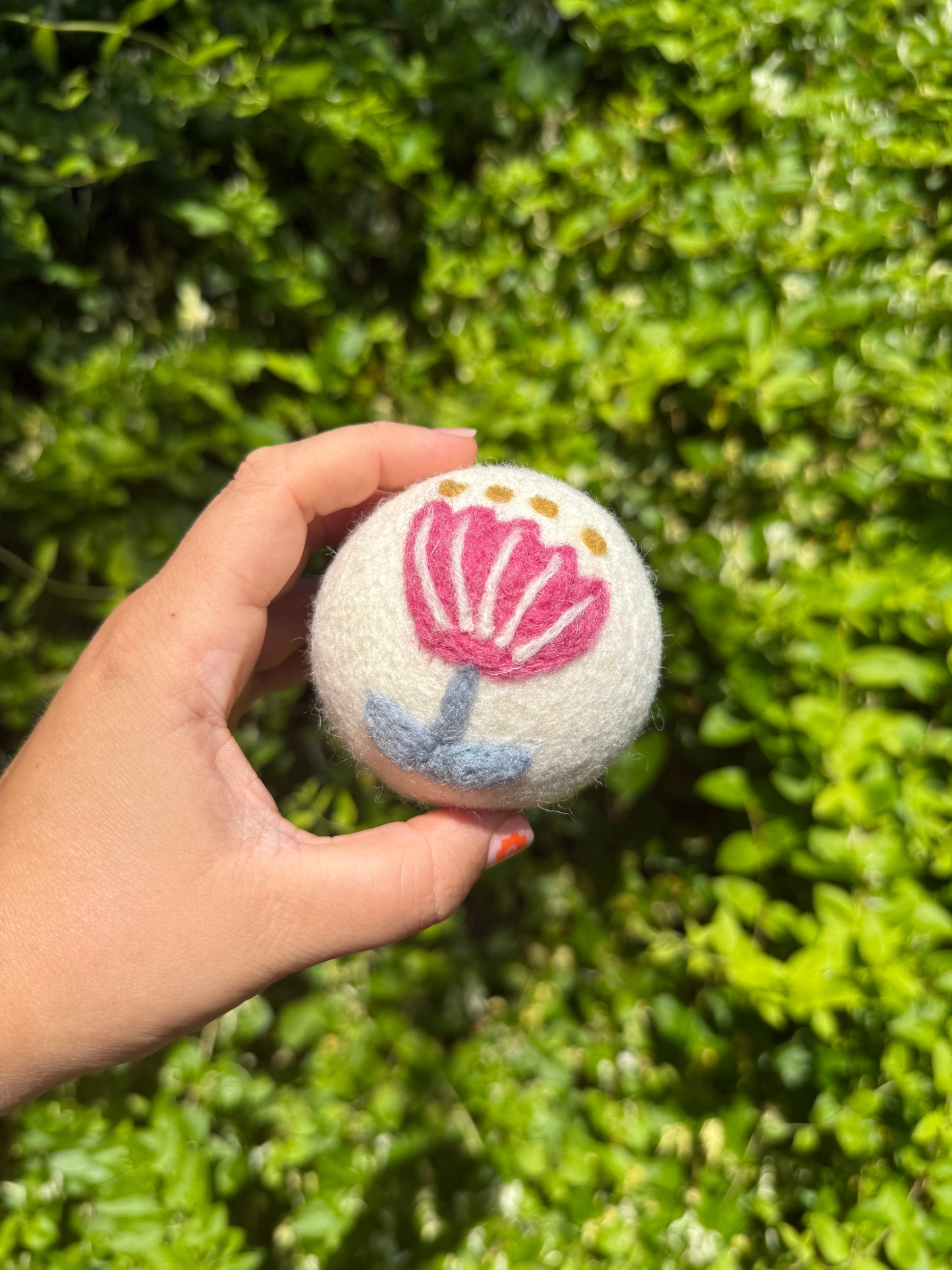 Pink Flower Wool Dryer Ball