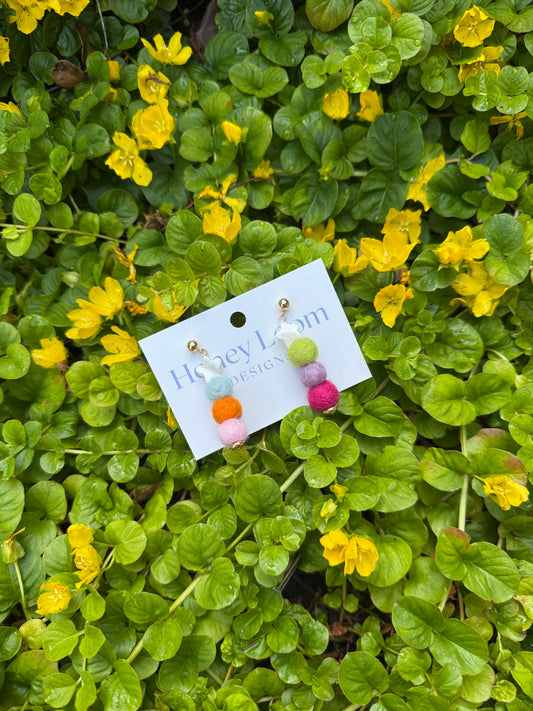 Rainbow Star Pom Pom Earring