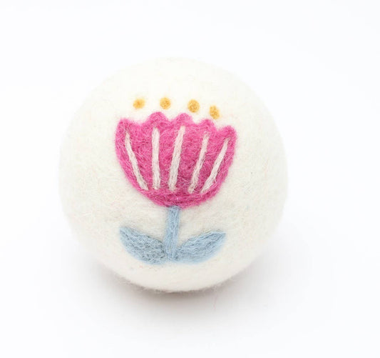 Pink Flower Wool Dryer Ball