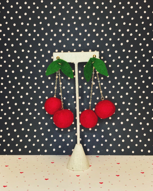 Maraschino  Cherry Felt Earring