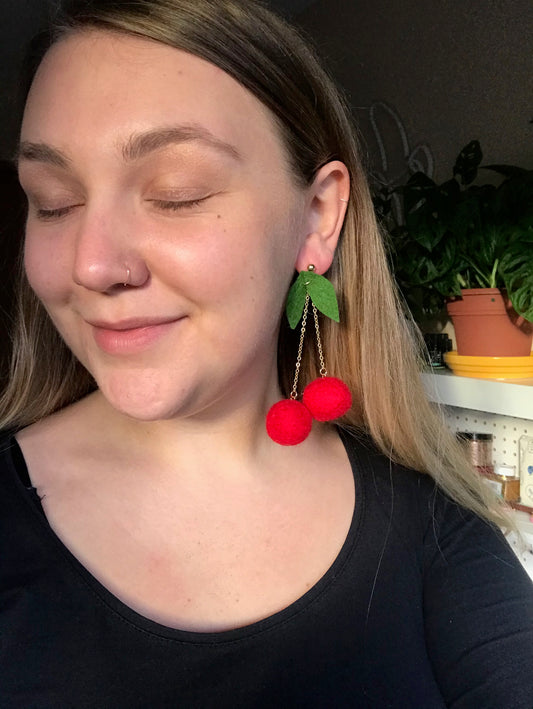 Maraschino  Cherry Felt Earring