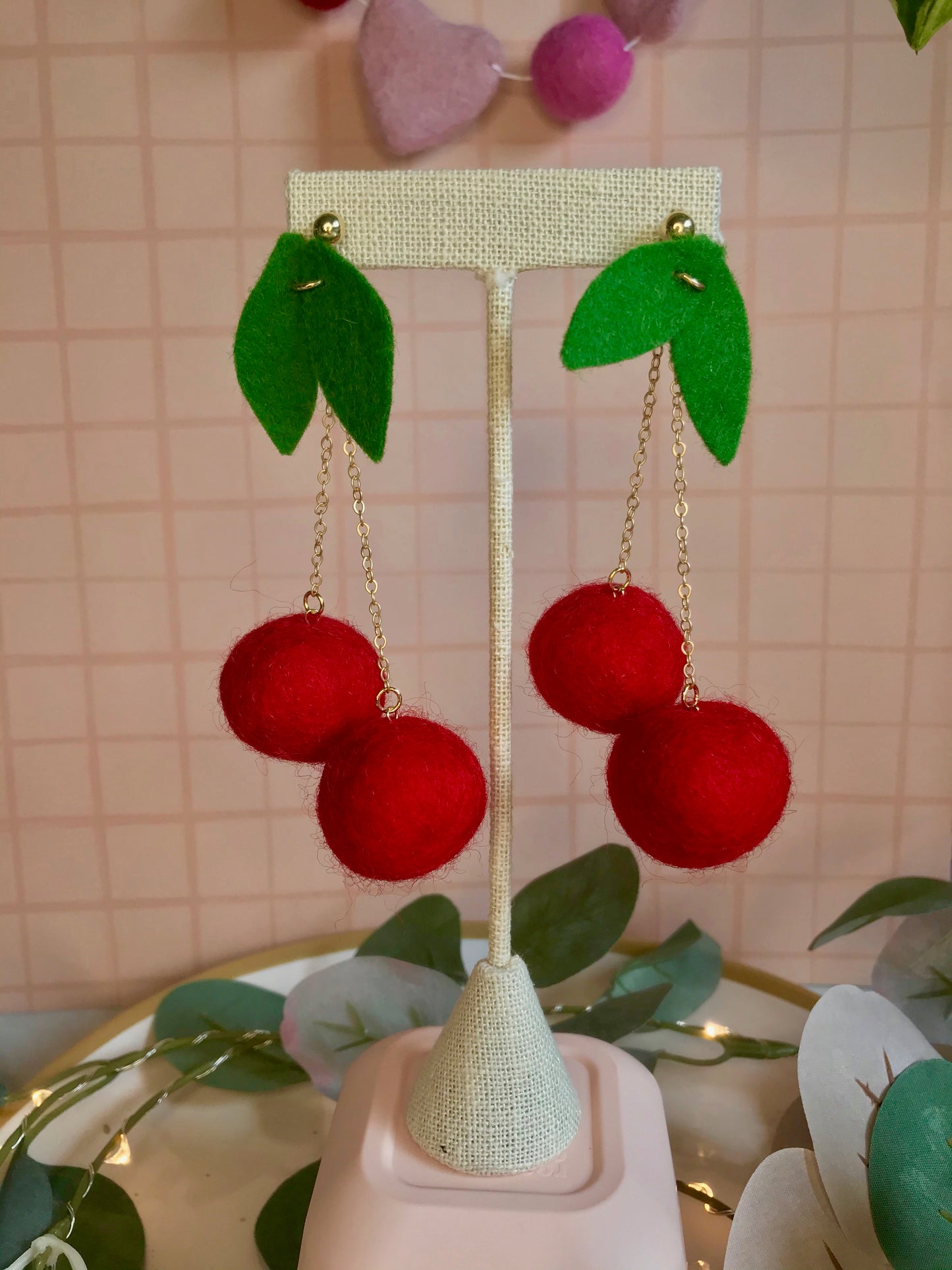 Maraschino Cherry Felt Earring