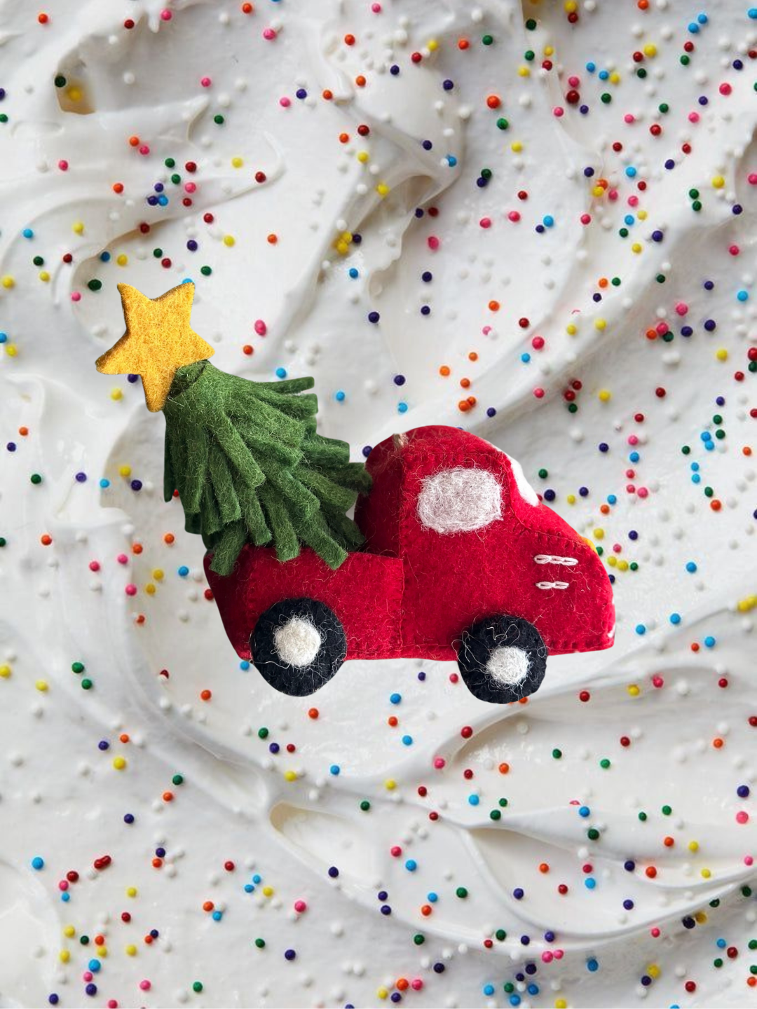 Felt Pickup Truck with Christmas Tree Ornament