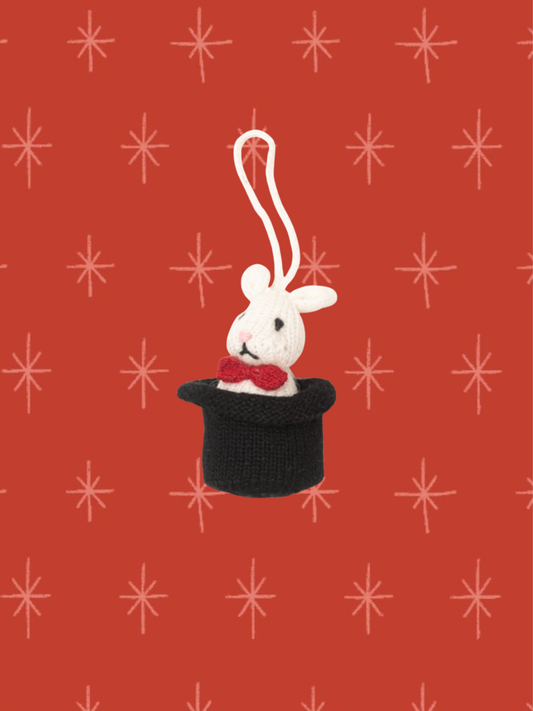 Knit Rabbit in A Hat Ornament