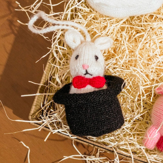 Knit Rabbit in A Hat Ornament