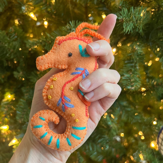 Seahorse Embroidered Felt Wool Ornament