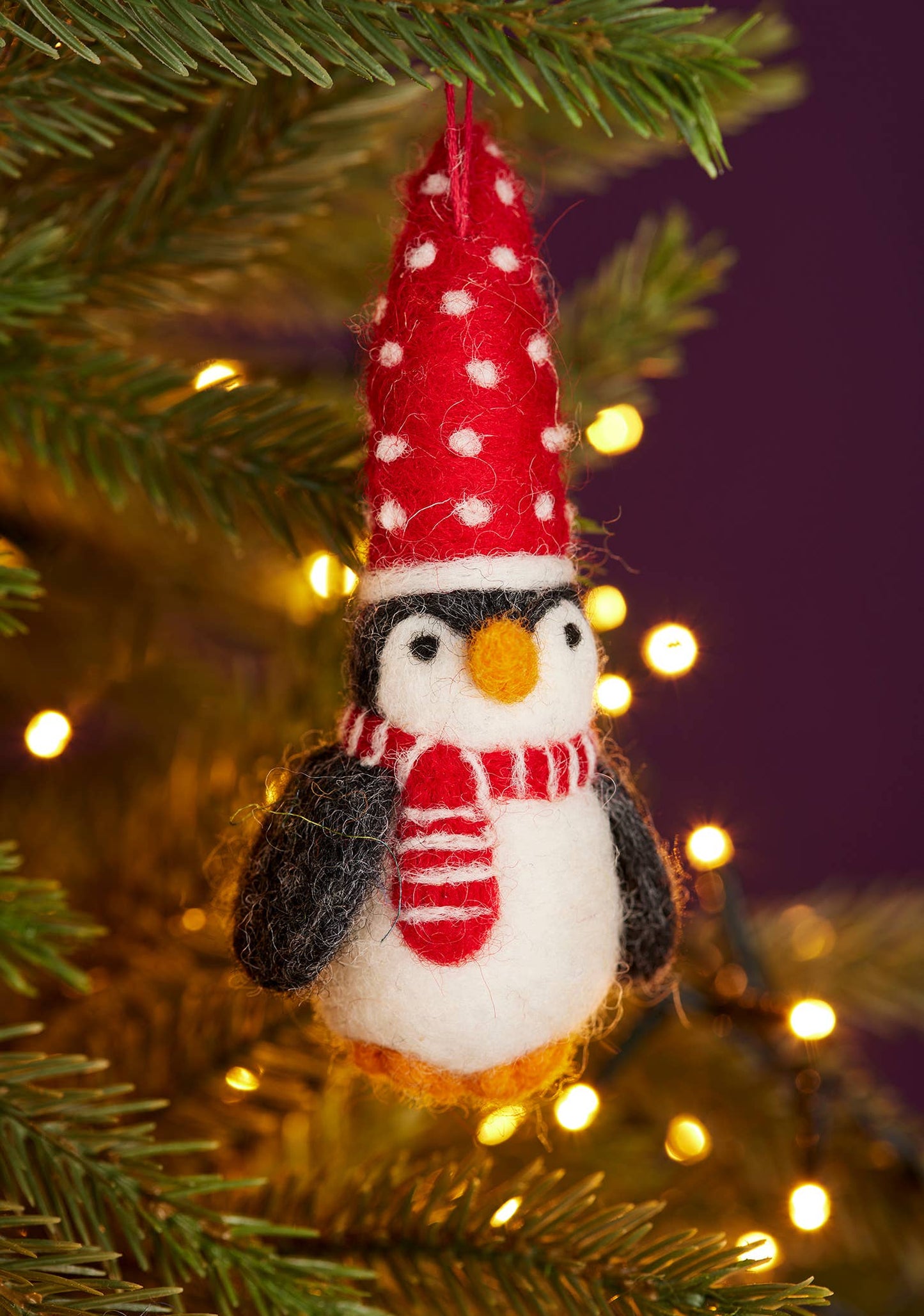 Penguin With Santa Hat Felt Ornament