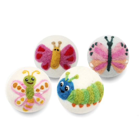 Pink Butterfly on Blue Wool Dryer Ball