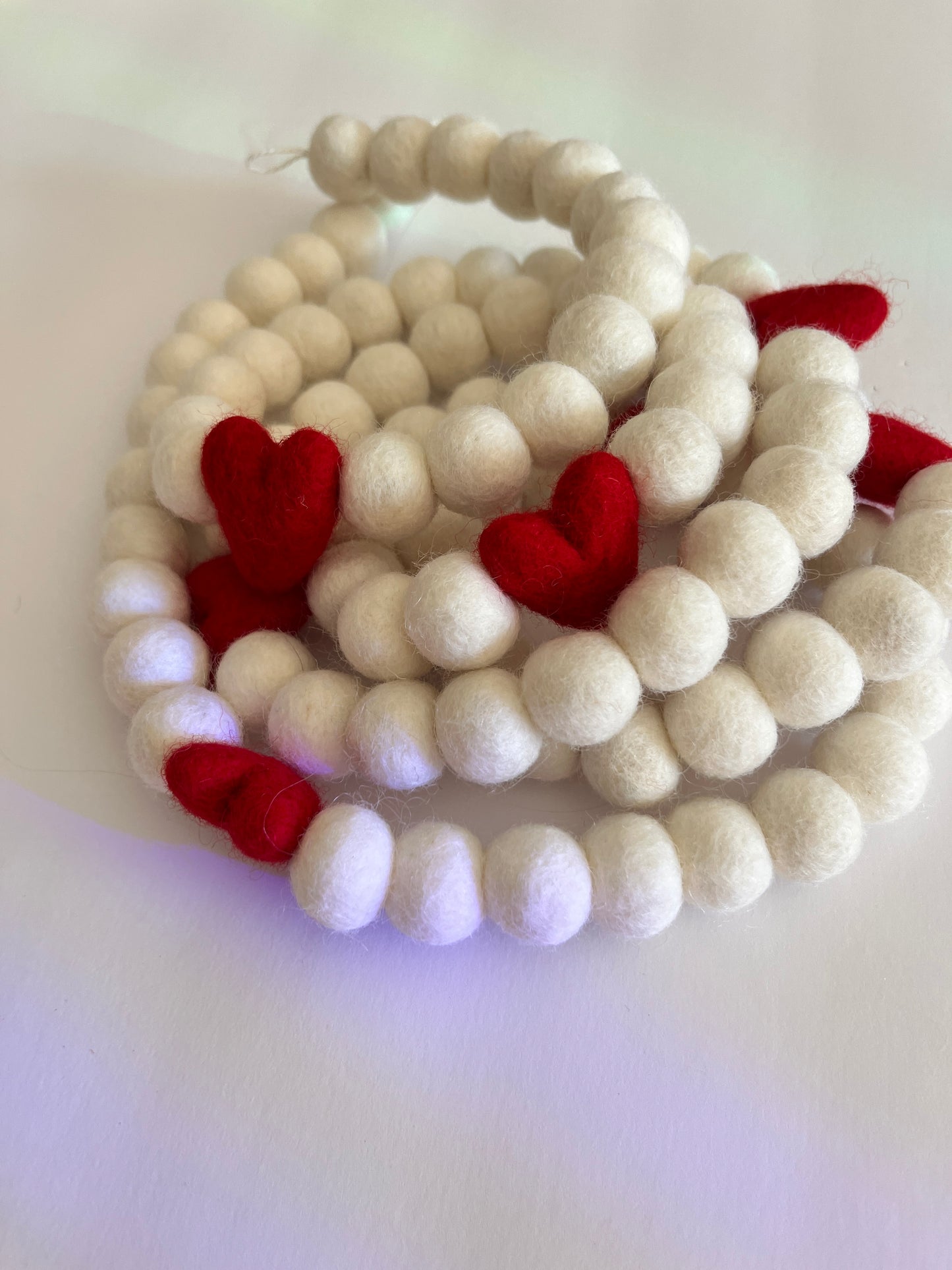 White and Red Heart Felt Garland