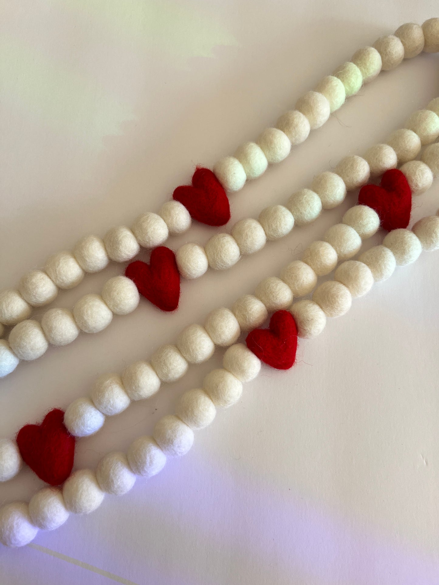 White and Red Heart Felt Garland