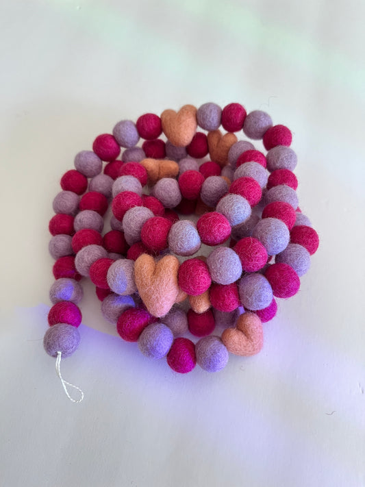 Pink and Purple Heart Felt Garland