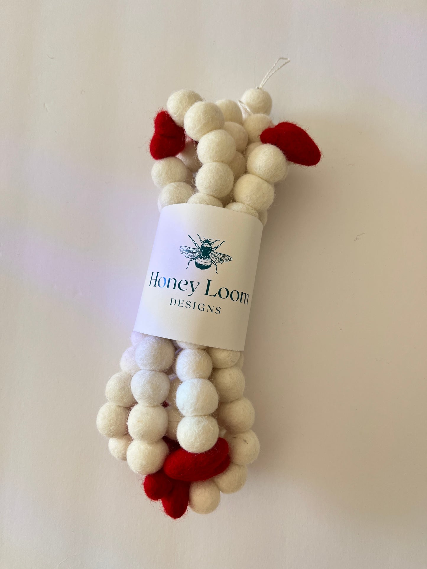 White and Red Heart Felt Garland