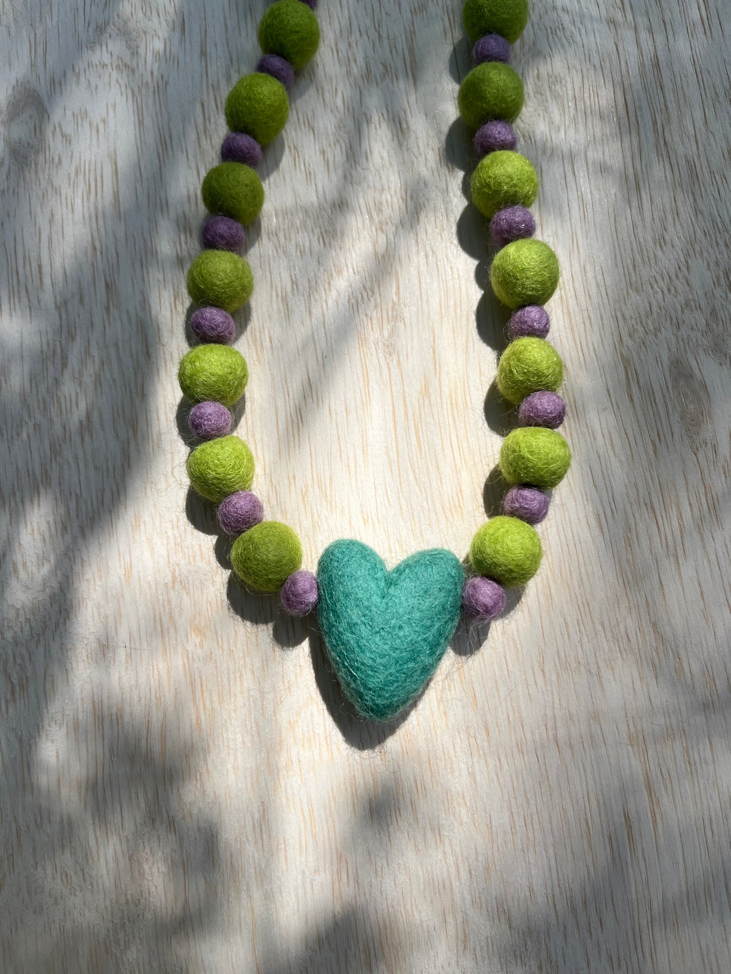 Sea Green Heart Felted Necklace