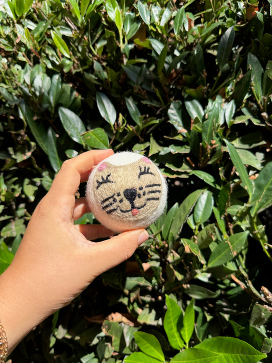 Cream Cat Felt Dryer Ball