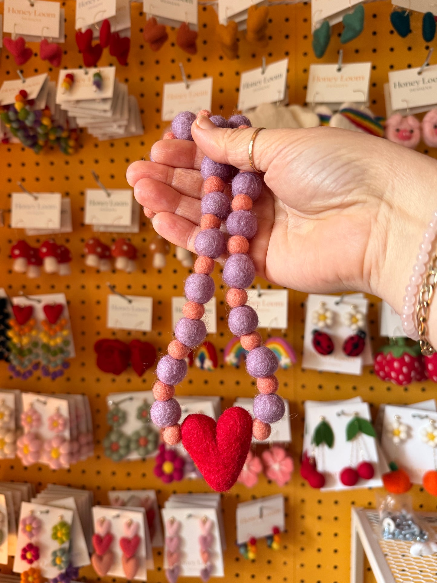 Purple and Orange with Red Heart Felted Necklace