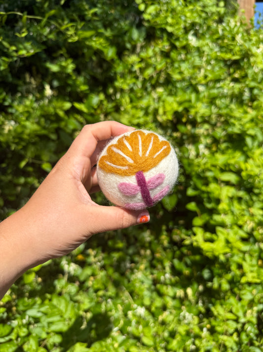 Yellow Flower Wool Dryer Ball