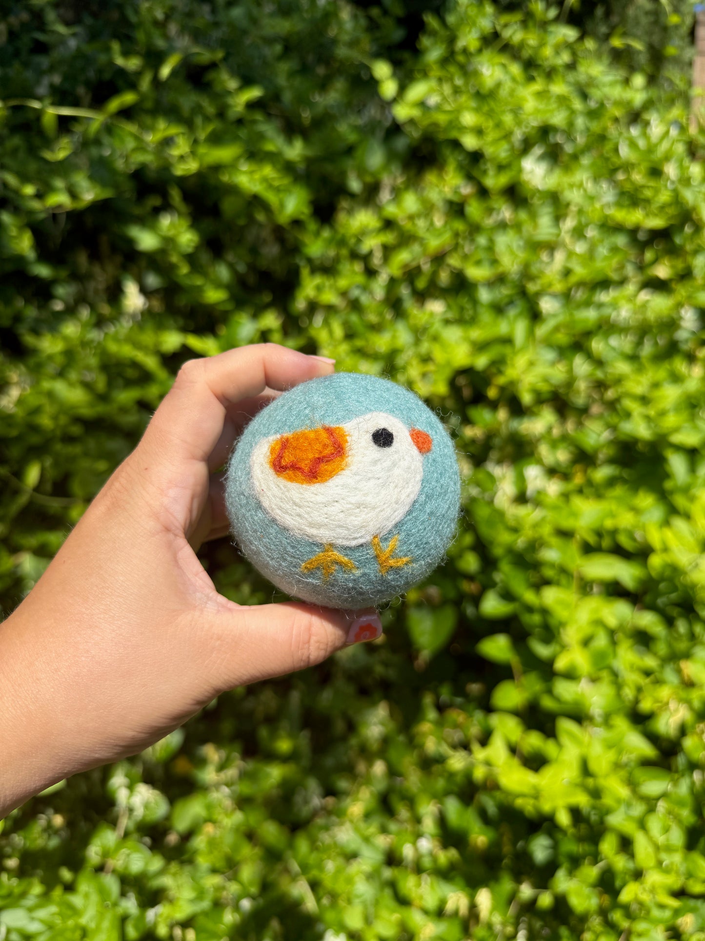 White Bird on Blue Wool Dryer Ball