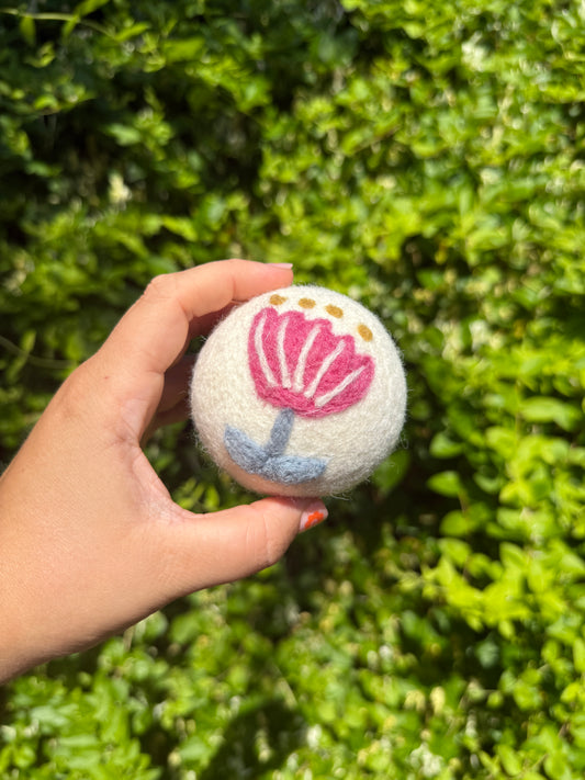 Pink Flower Wool Dryer Ball
