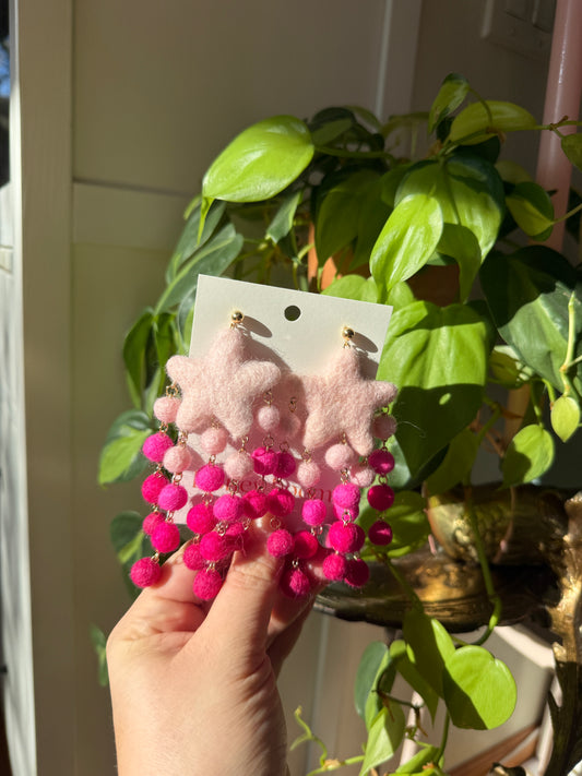 Pink Shooting Star Felt Earring