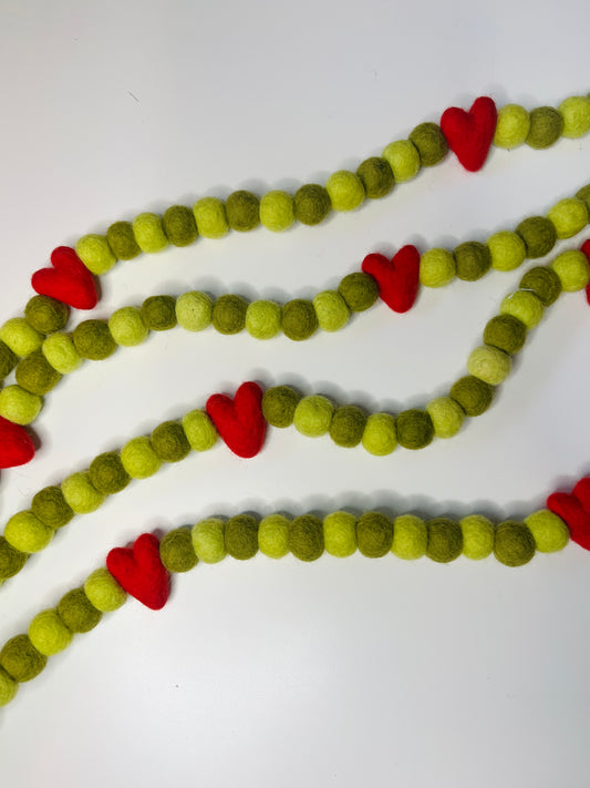 Grinch Heart Felt Garland