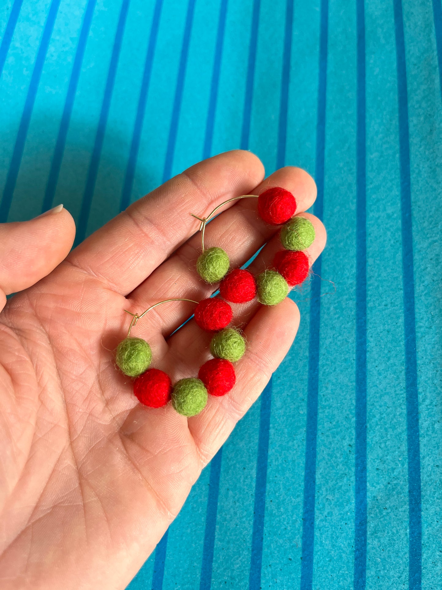 Christmas Felt Ball Hoop Earring