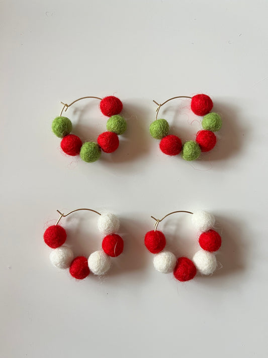 Christmas Felt Ball Hoop Earring