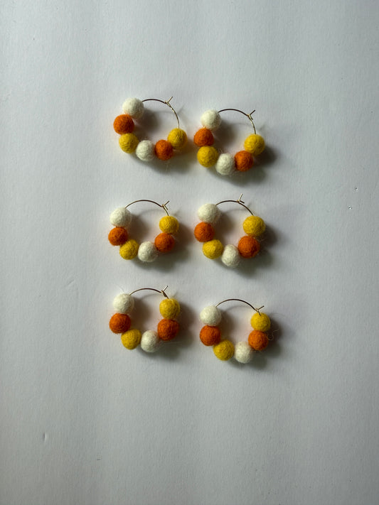 Candy Corn Felt Ball Hoop Earring