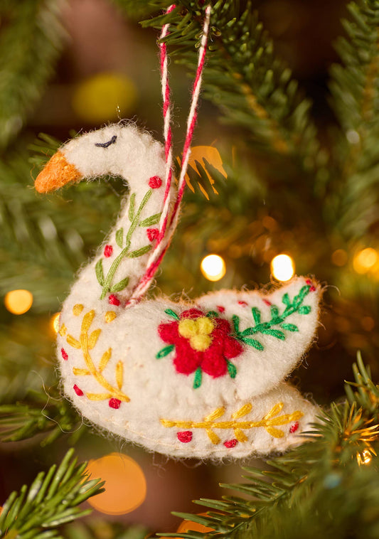 Embroidered Felt Swan Ornament
