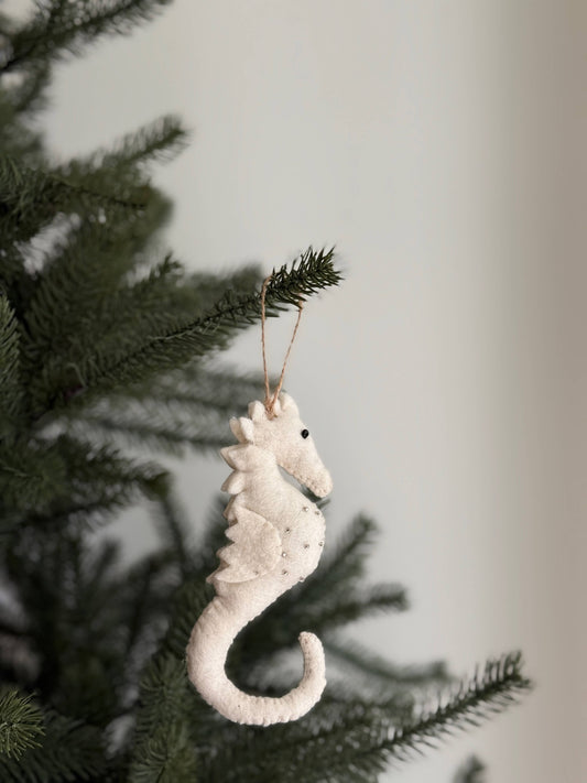 White Seahorse Ornament