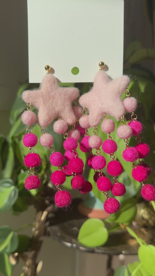 Pink Shooting Star Felt Earring