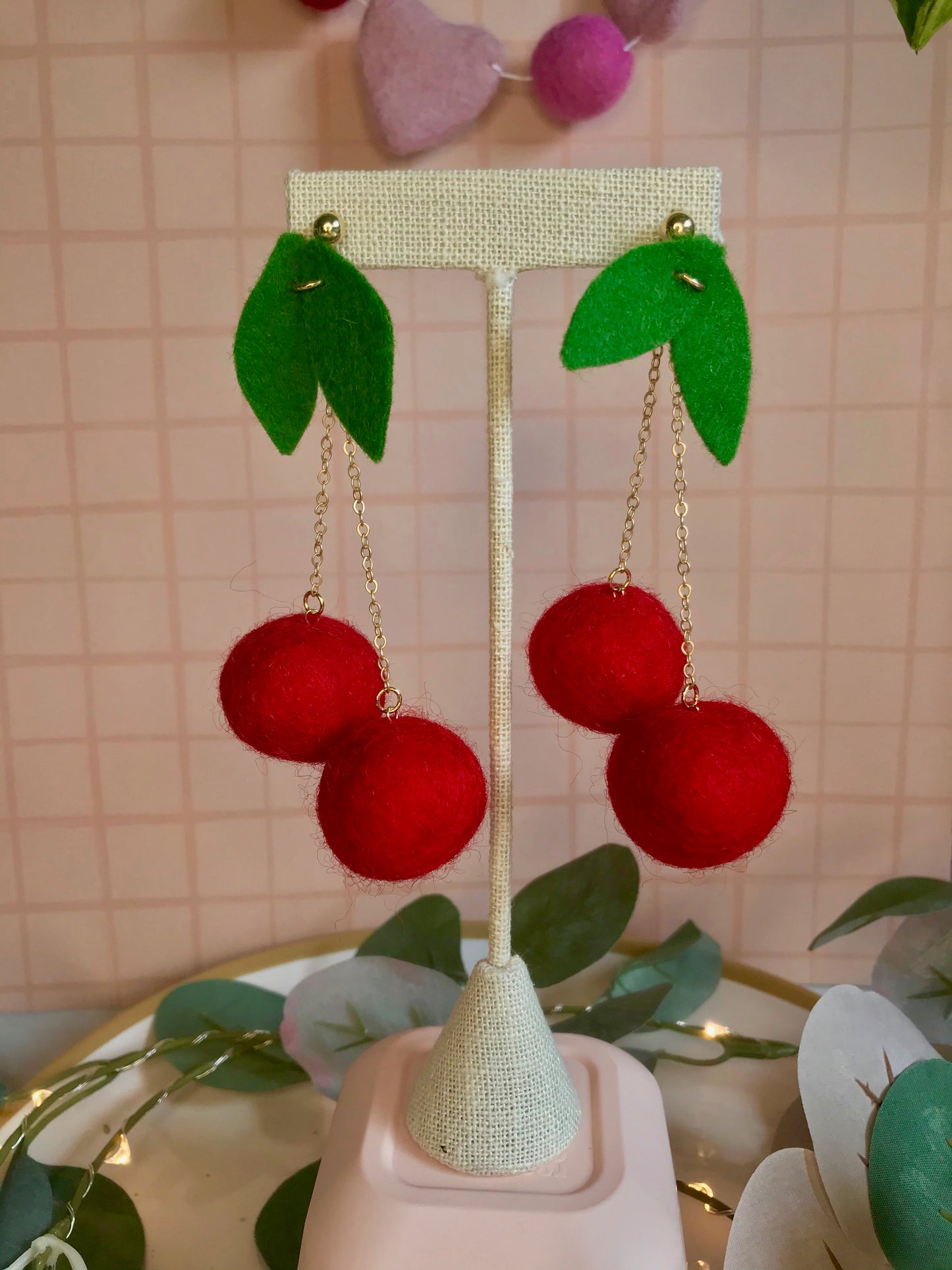 Maraschino  Cherry Felt Earring