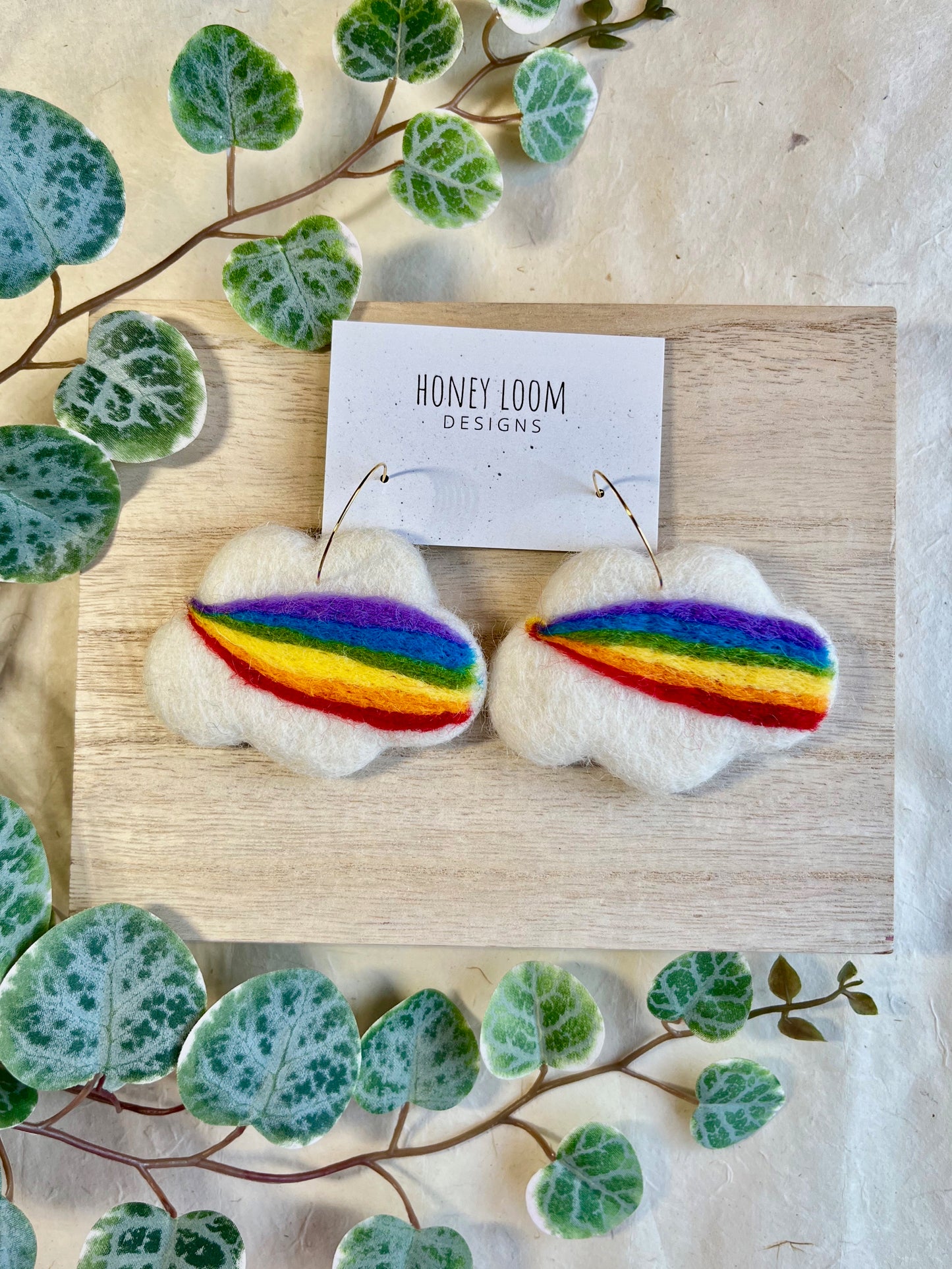 Pride Rainbow Cloud Felted Earrings