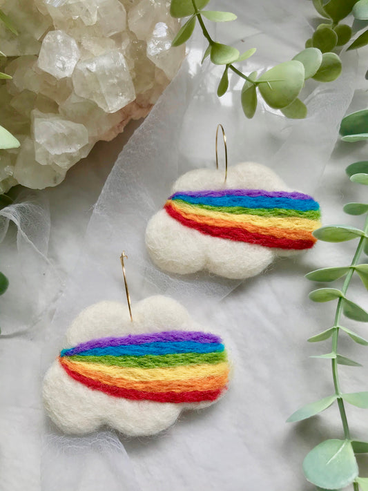 Pride Rainbow Cloud Felted Earrings