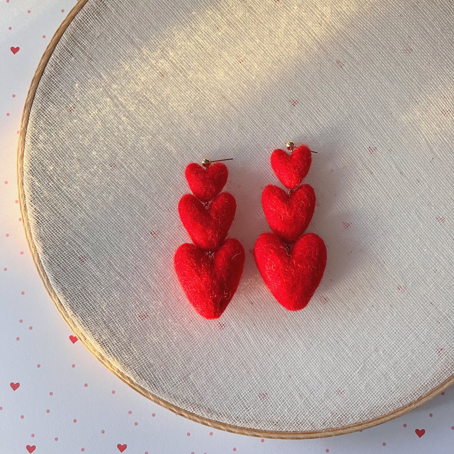 Three Tiered Heart Felt Dangle Earrings